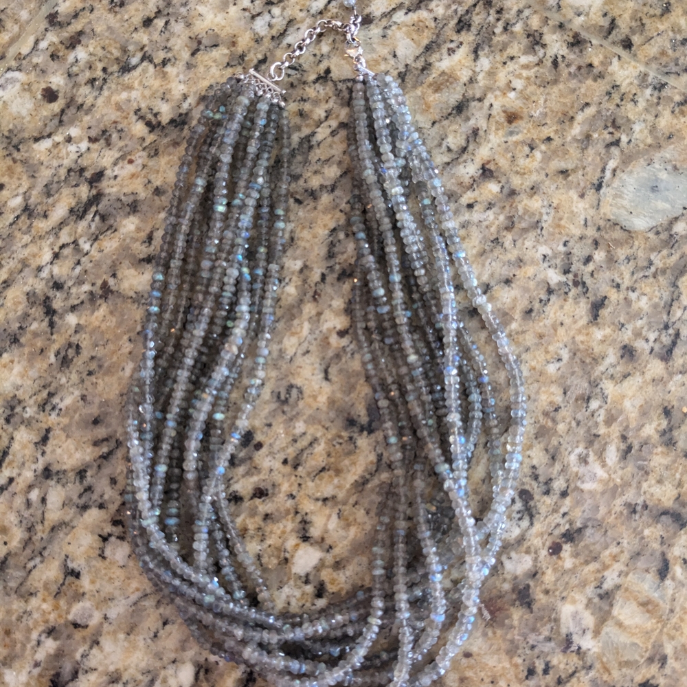 Stunning 10 Strand Labradorite Beaded Necklace 18"